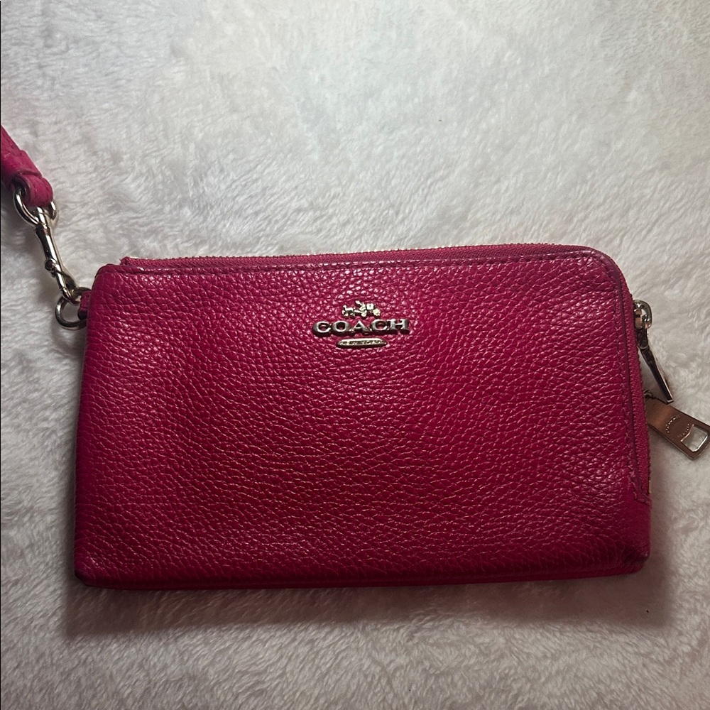COACH Fuchsia Pebbled Leather Wristlet